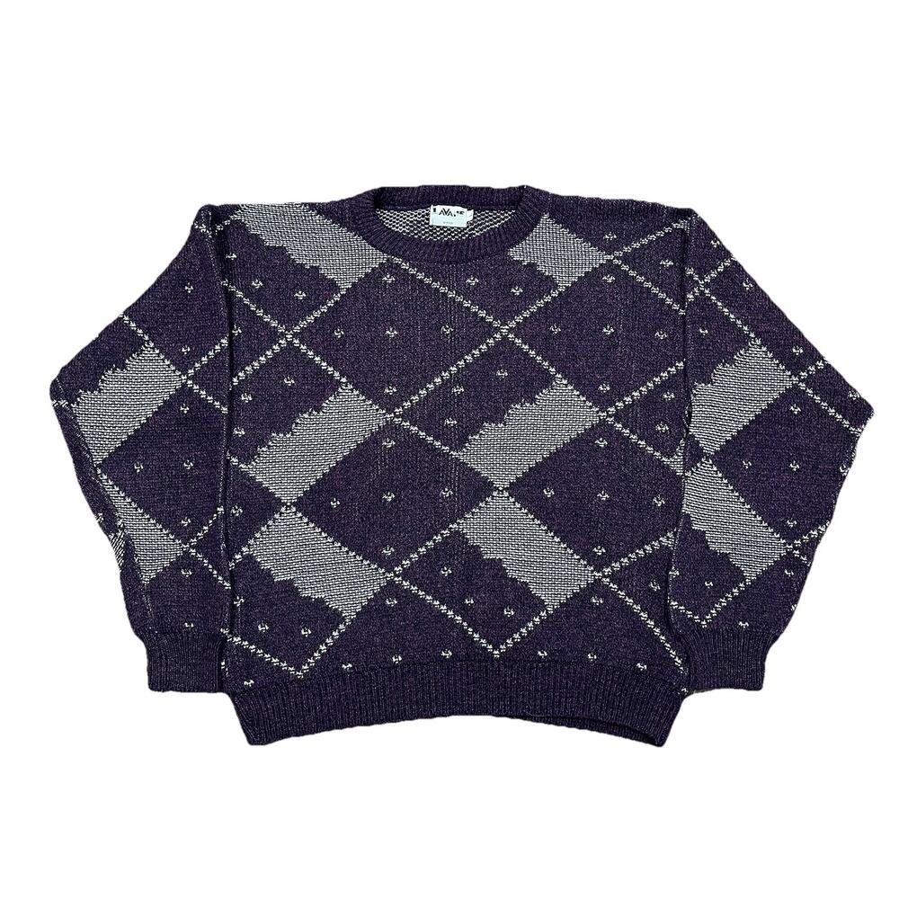 Vintage Lavane New York Argyle Sweater Purple USA Made Womens L